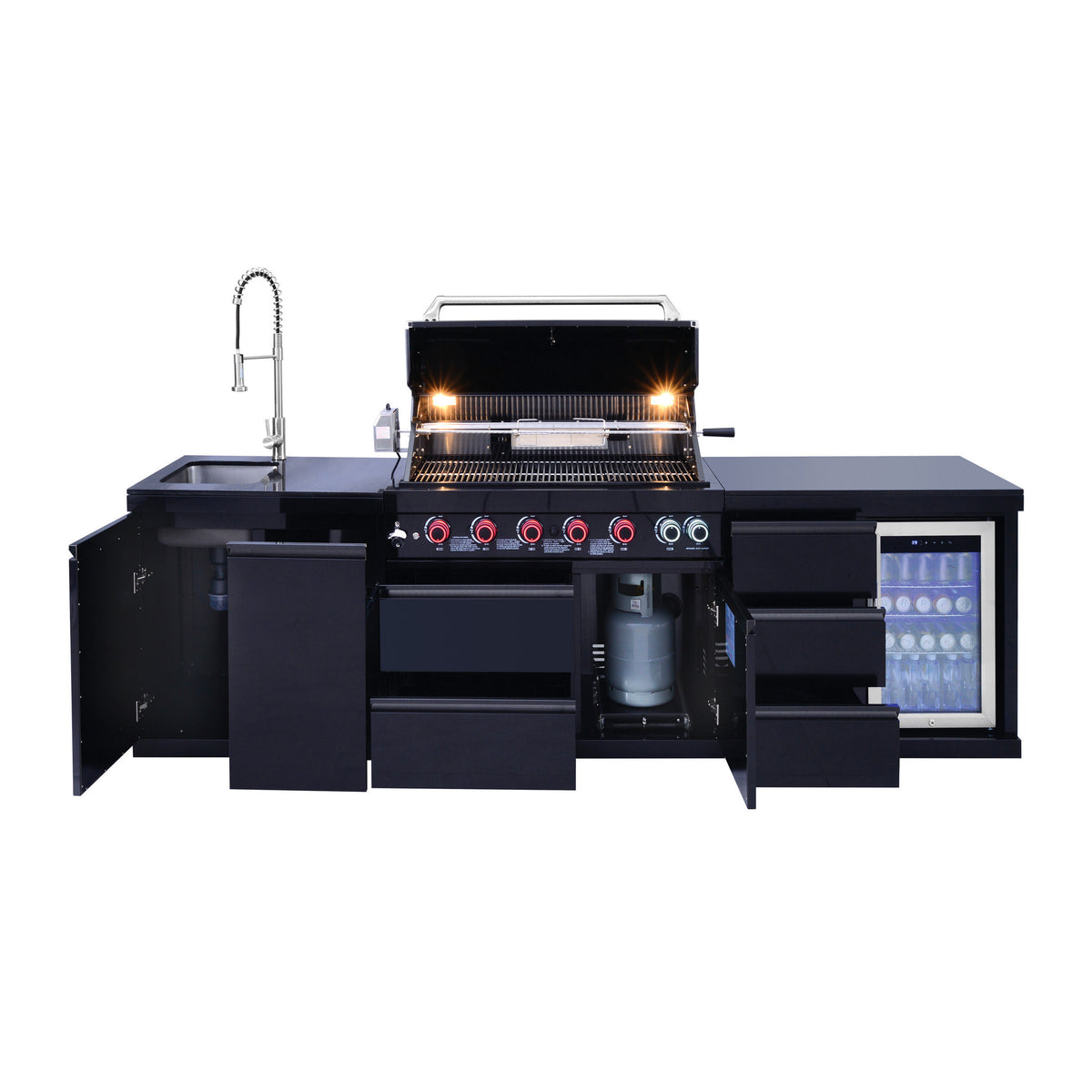 Black Modular Outdoor Kitchen with Grill Black Stainless steel 304