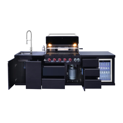 Black Modular Outdoor Kitchen with Grill Black Stainless steel 304
