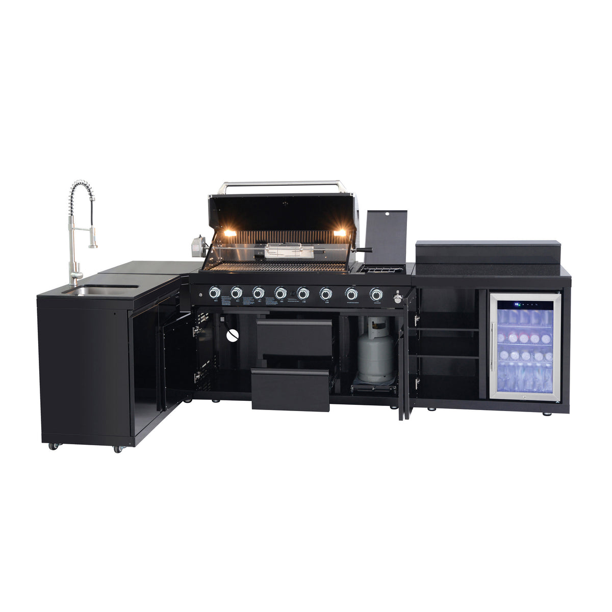 Black Modular Outdoor Kitchen set with Grill Black Stainless Steel 304