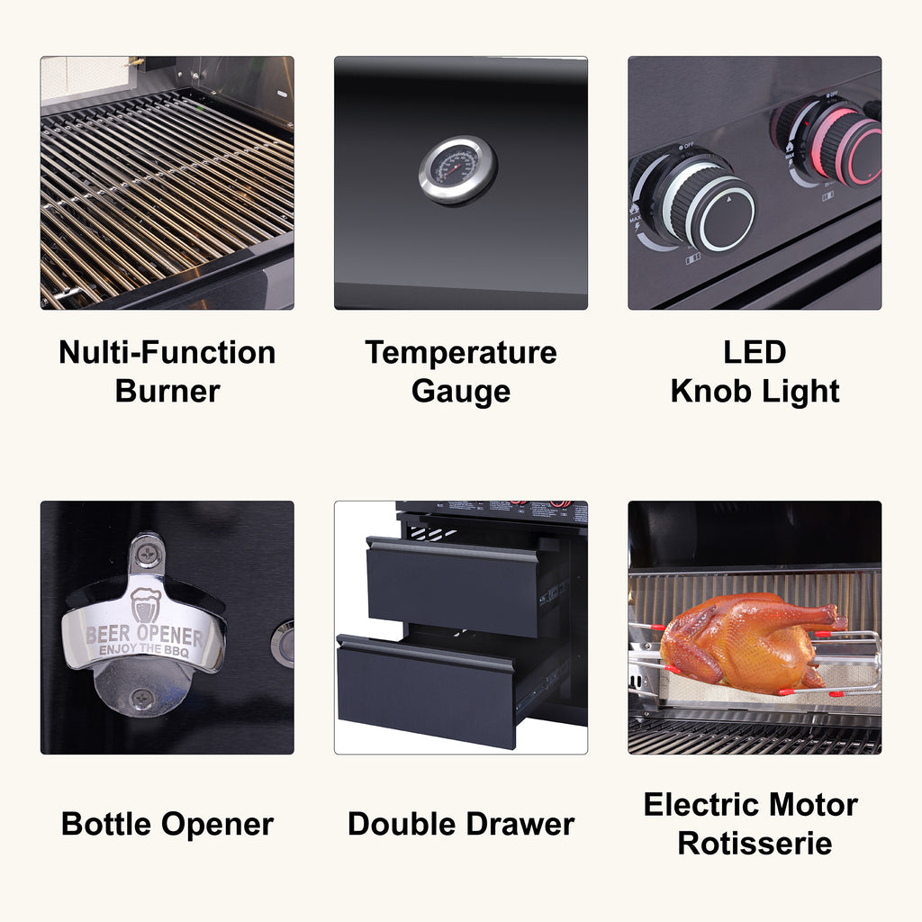 Black Freestanding Gas Grill with Storage Black Stainless steel 304