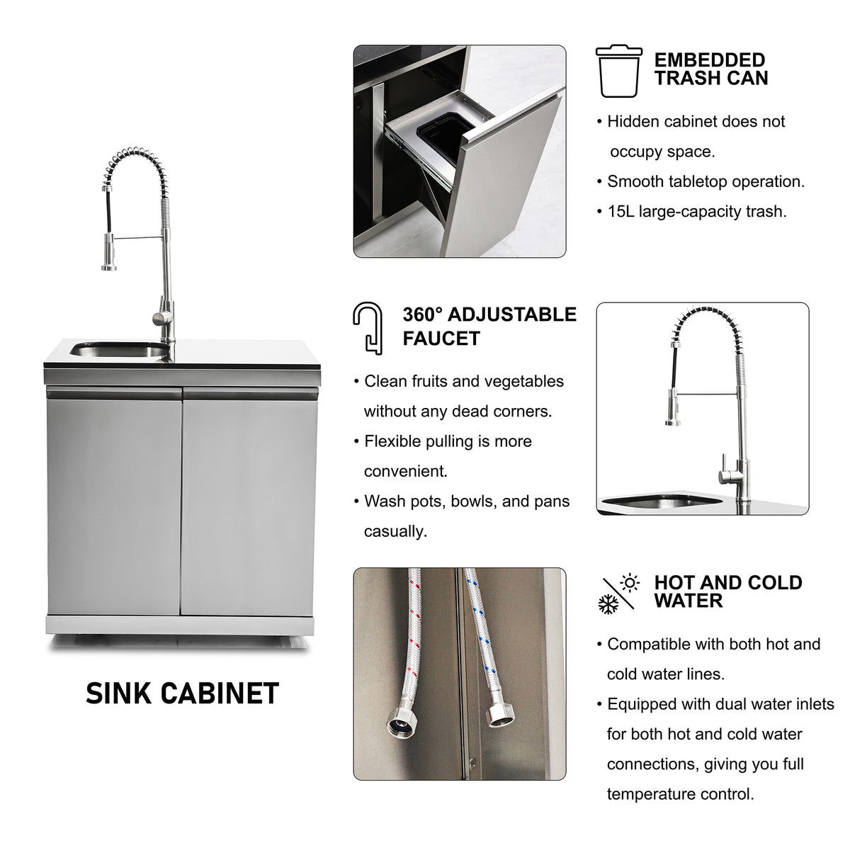 Outdoor Sink Cabinet with Pull-Down Faucet Stainless steel 304