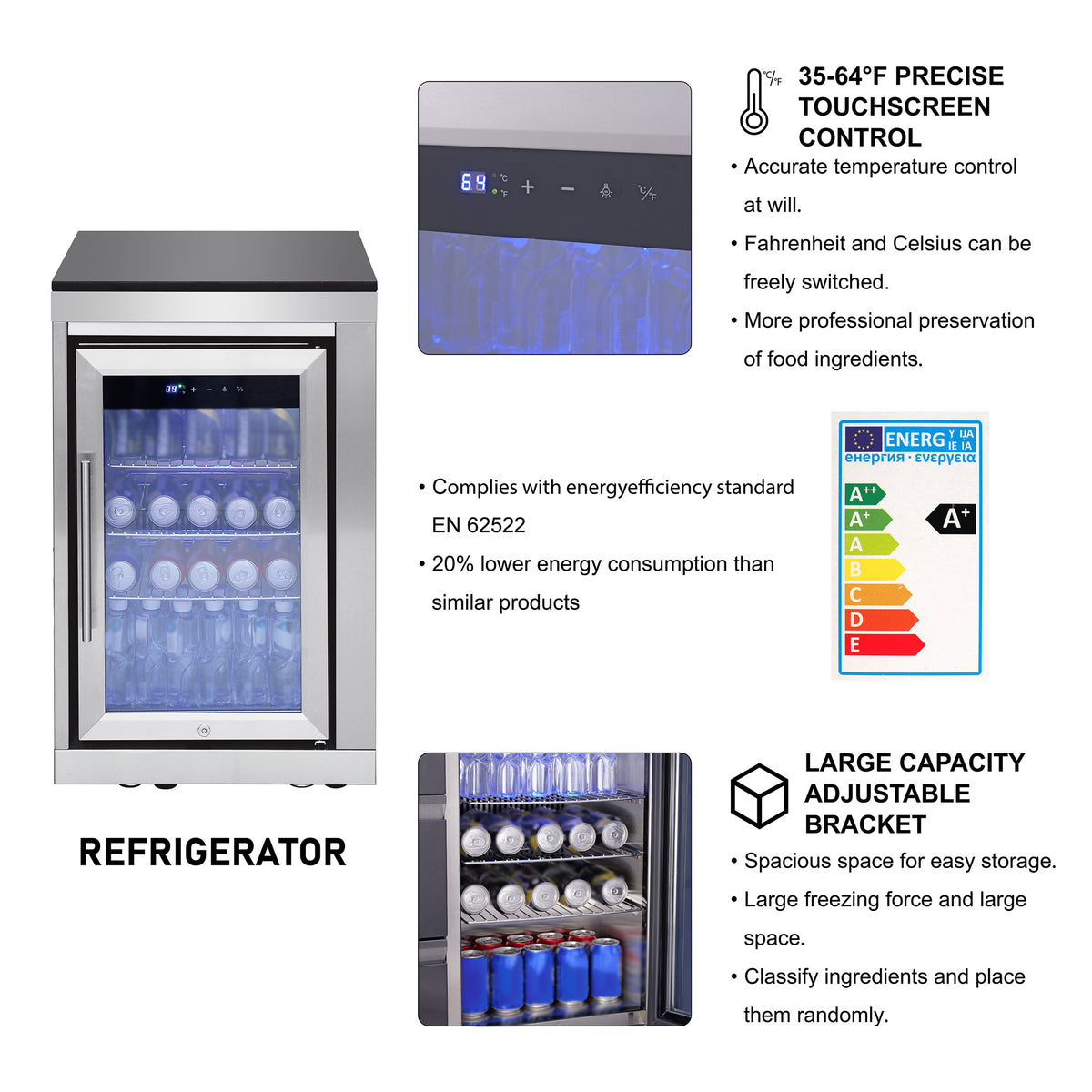 Outdoor Beverage Fridge Cabinet with Storage Stainless steel 304