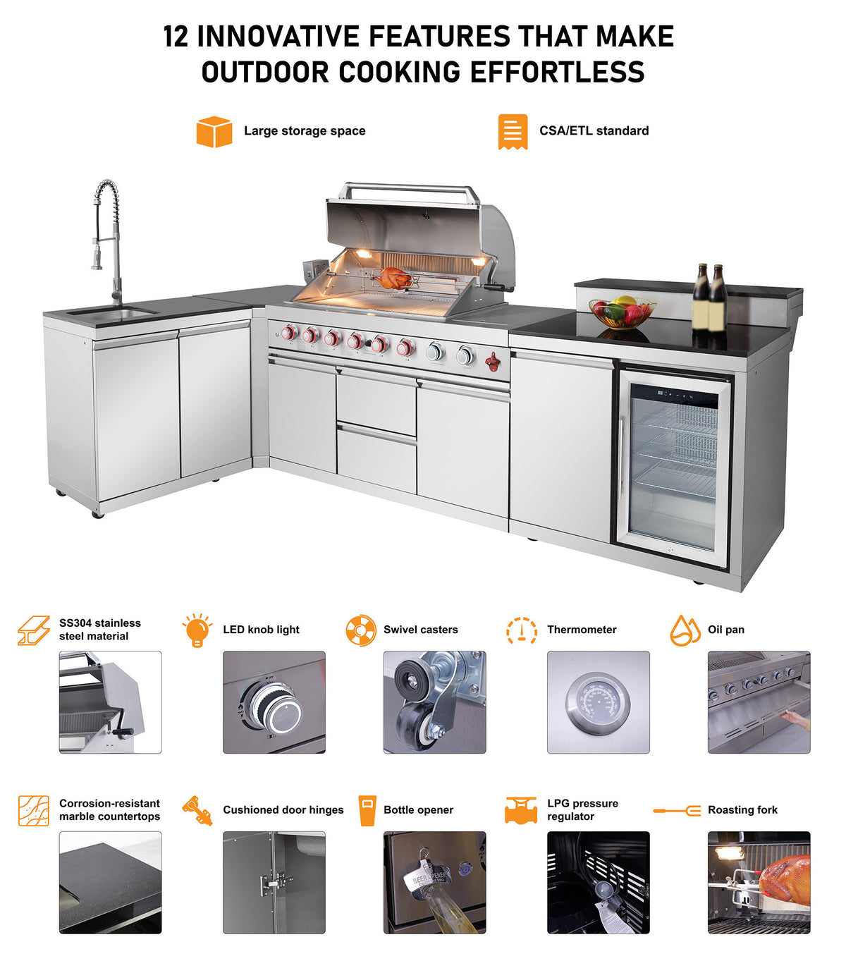 Modular Outdoor Kitchen set with Grill Stainless Steel 304